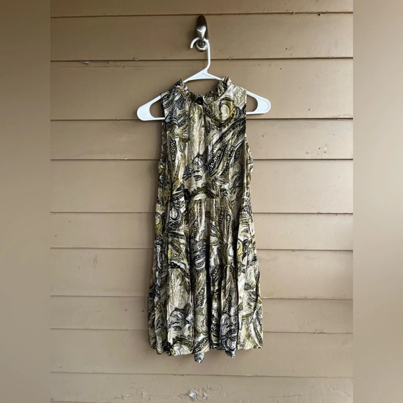 Calvin Klein Womens Dress Size 4 Green Brown Ruffle Tiered Modest Church Office - Picture 1 of 4